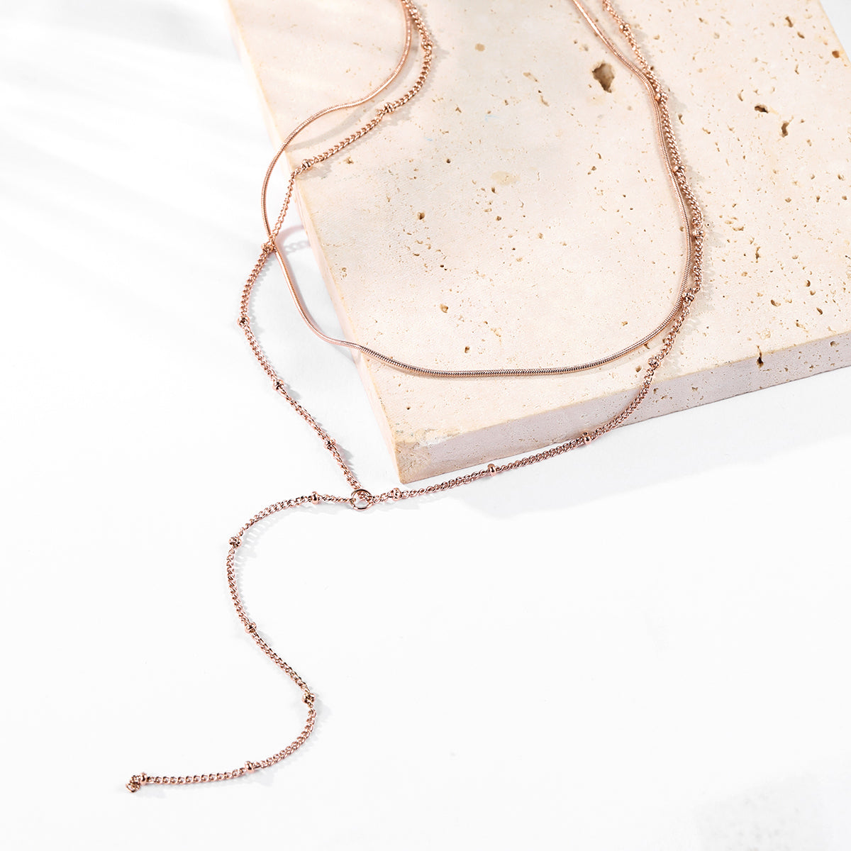 Layered Snake and Satellite Chain Y Necklace